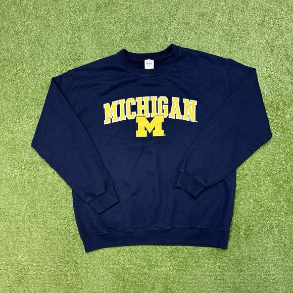 Vintage Michigan Wolverines Navy Sweatshirt Mens Size Medium College Crewneck - Picture 1 of 5